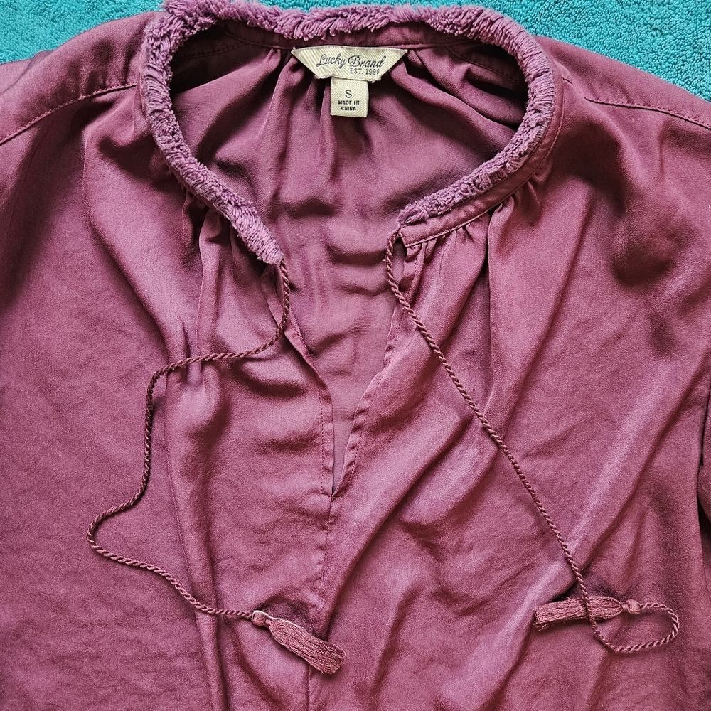 Lucky Brand Purple 3/4 Sleeve Blouse with Tie Front
